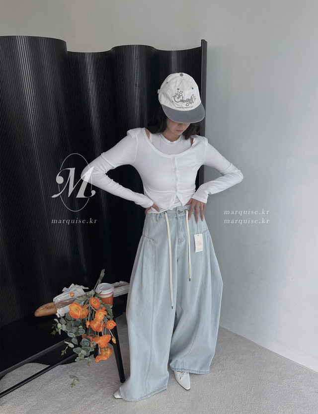 OURWAVE/OUR ROOM韓國代購女士新品職業熱賣牛仔褲闊腿褲Our Wave/Our Room牛仔褲