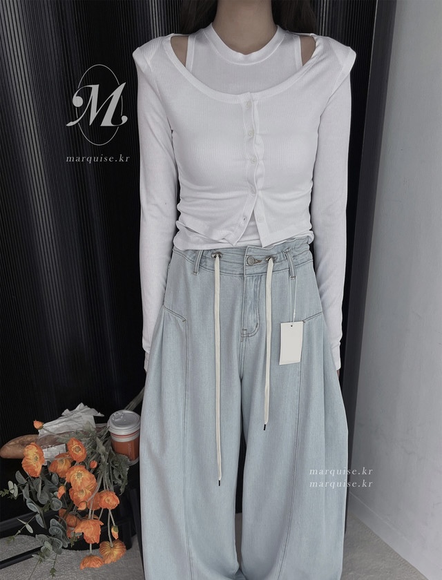 OURWAVE/OUR ROOM韓國代購女士新品職業熱賣牛仔褲闊腿褲Our Wave/Our Room牛仔褲