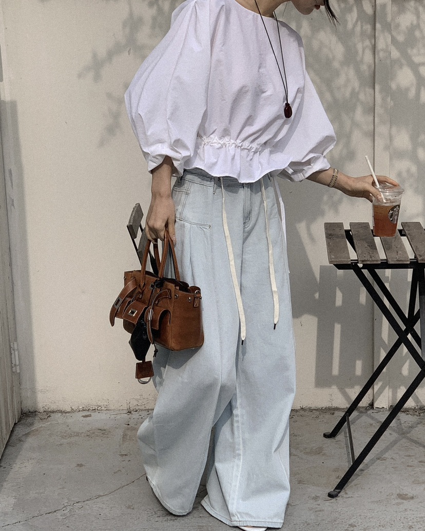 OURWAVE/OUR ROOM韓國代購女士新品職業熱賣牛仔褲闊腿褲Our Wave/Our Room牛仔褲