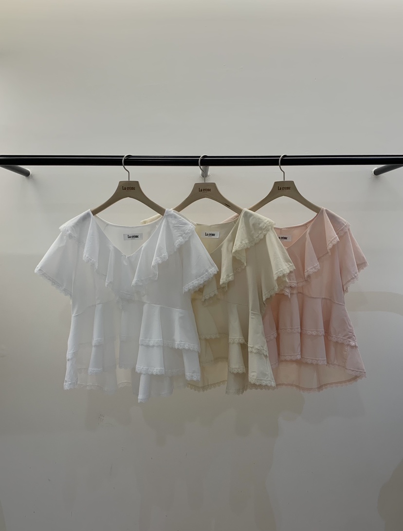 LA CREME韓國直郵實拍女士新品職業人氣26春夏襯衫蕾絲衫LA CREME襯衫/蕾絲衫