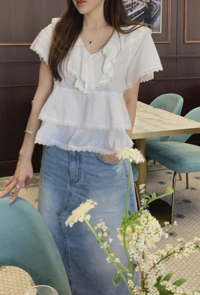 LA CREME韓國直郵實拍女士新品職業人氣26春夏襯衫蕾絲衫LA CREME襯衫/蕾絲衫