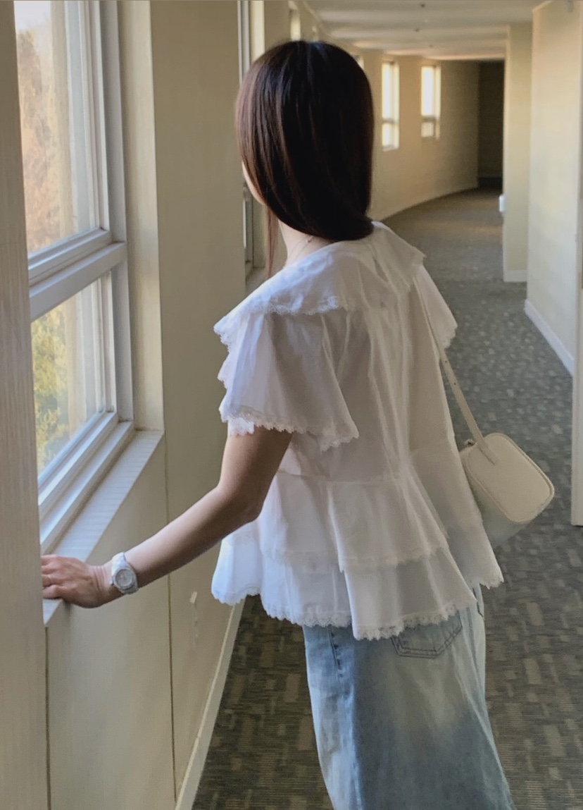 LA CREME韓國直郵實拍女士新品職業人氣26春夏襯衫蕾絲衫LA CREME襯衫/蕾絲衫