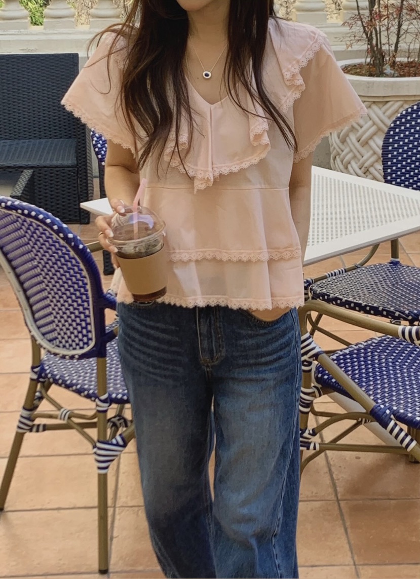 LA CREME韓國直郵實拍女士新品職業人氣26春夏襯衫蕾絲衫LA CREME襯衫/蕾絲衫