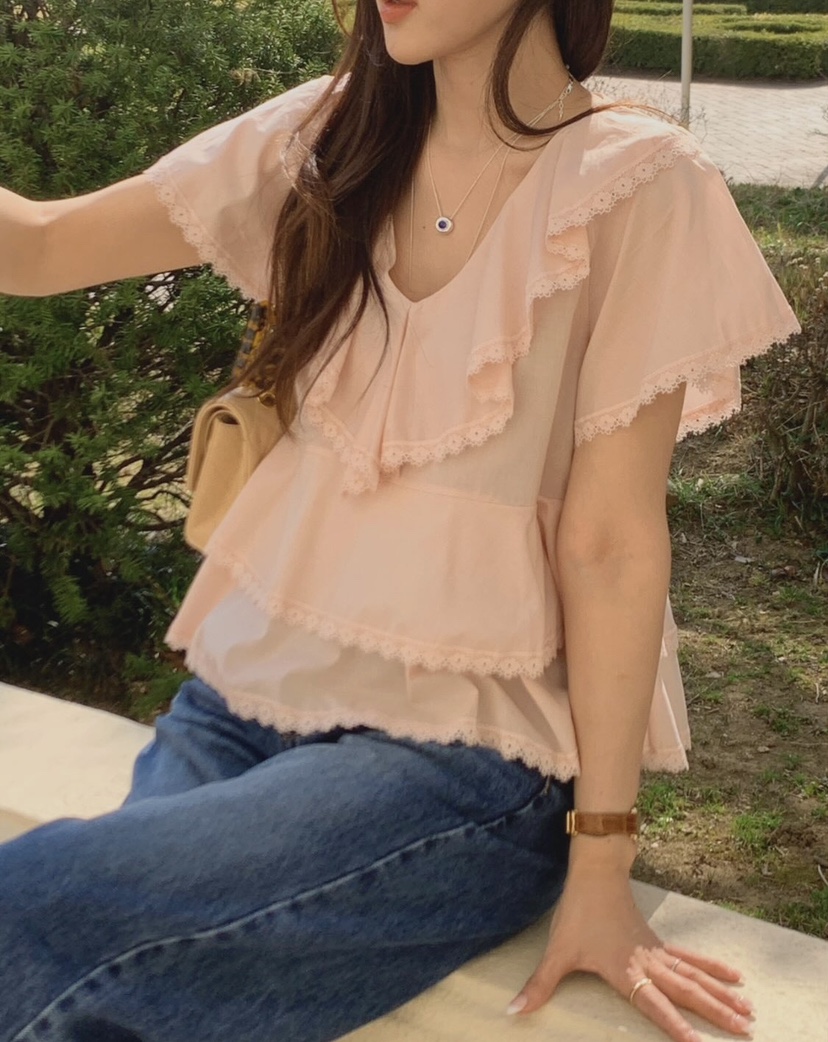 LA CREME韓國直郵實拍女士新品職業人氣26春夏襯衫蕾絲衫LA CREME襯衫/蕾絲衫