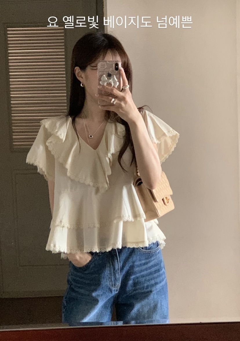 LA CREME韓國直郵實拍女士新品職業人氣26春夏襯衫蕾絲衫LA CREME襯衫/蕾絲衫