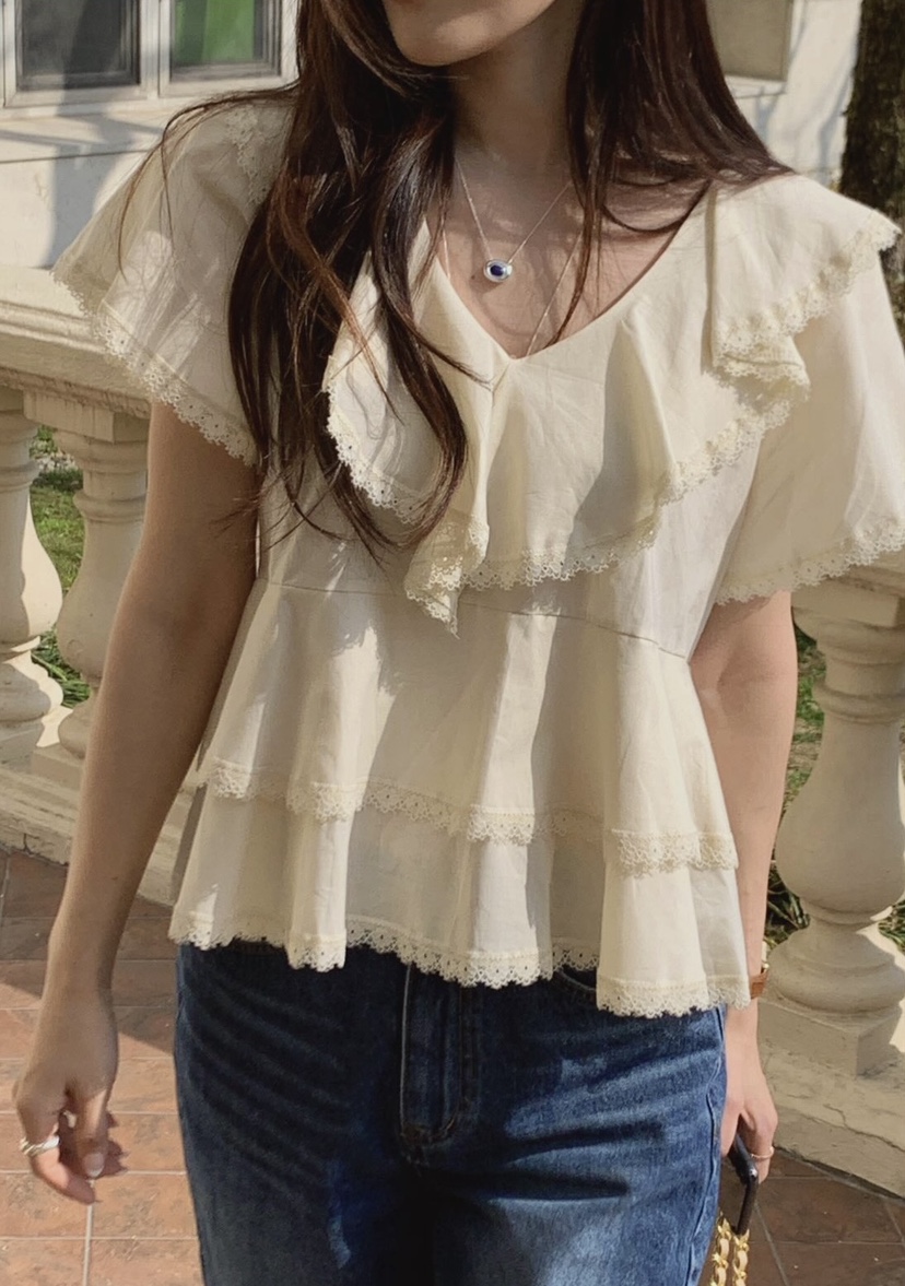 LA CREME韓國直郵實拍女士新品職業人氣26春夏襯衫蕾絲衫LA CREME襯衫/蕾絲衫