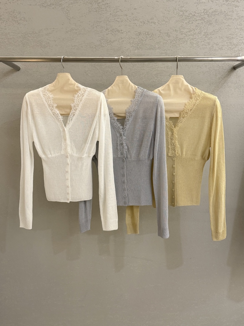 PLAYBUTTON-P韓國代購女士新款推薦人氣職業針織衫蕾絲開衫PLAYBUTTON針織衫