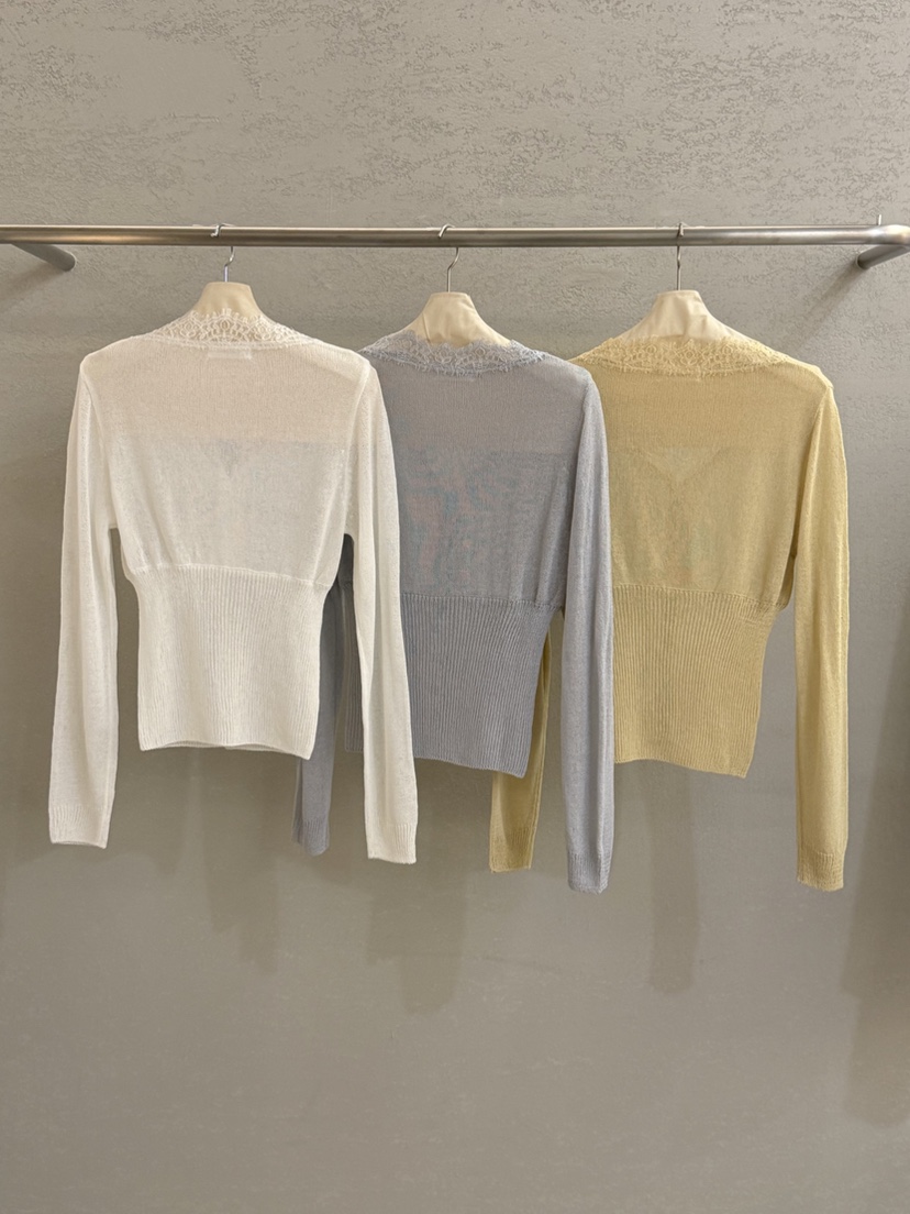 PLAYBUTTON-P韓國代購女士新款推薦人氣職業針織衫蕾絲開衫PLAYBUTTON針織衫