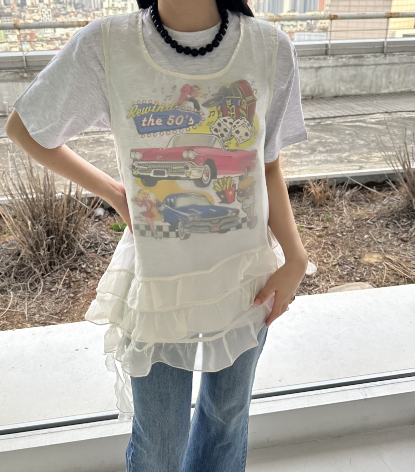 JENNY 1976韓國東大門直郵女士新款熱賣吊帶背心荷葉邊歐根紗JENNY 1976吊帶/背心