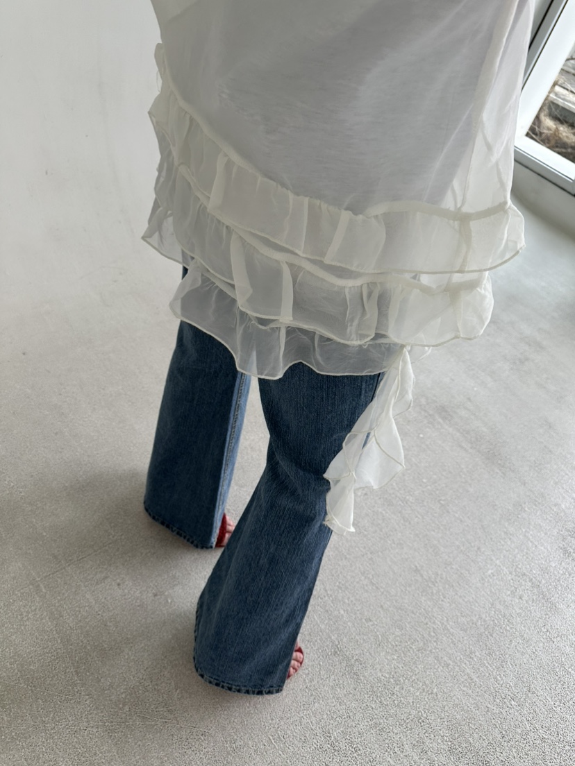 JENNY 1976韓國東大門直郵女士新款熱賣吊帶背心荷葉邊歐根紗JENNY 1976吊帶/背心