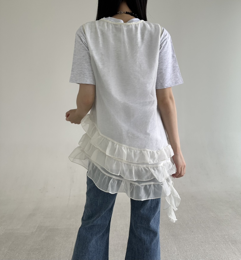 JENNY 1976韓國東大門直郵女士新款熱賣吊帶背心荷葉邊歐根紗JENNY 1976吊帶/背心