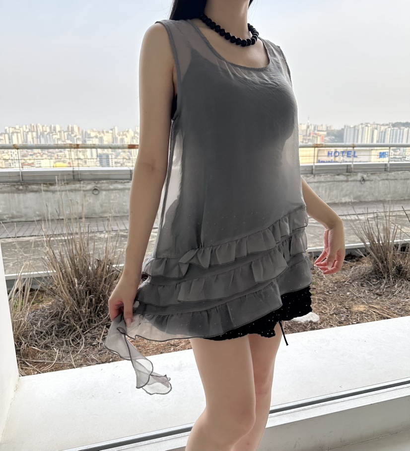 JENNY 1976韓國東大門直郵女士新款熱賣吊帶背心荷葉邊歐根紗JENNY 1976吊帶/背心