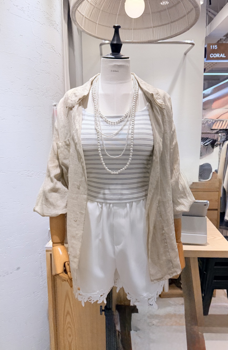 CORAL韓國代購女裝新品休閑職業推薦襯衫蕾絲衫不含項鏈亞麻CORAL襯衫/蕾絲衫