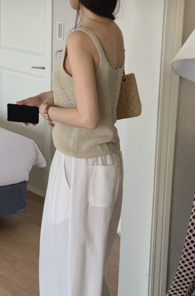 LA CREME韓國東大門直郵女裝新款職業熱賣吊帶背心亞麻雙面LA CREME吊帶/背心