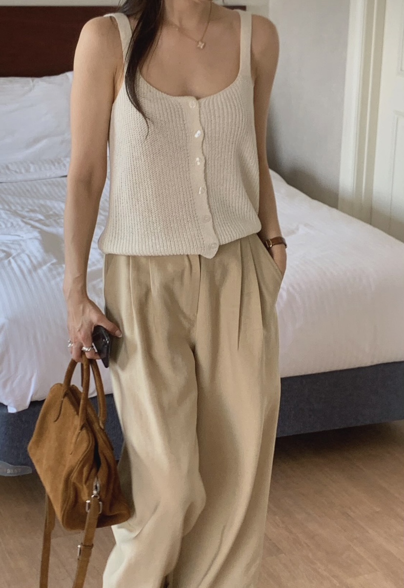 LA CREME韓國東大門直郵女裝新款職業熱賣吊帶背心亞麻雙面LA CREME吊帶/背心