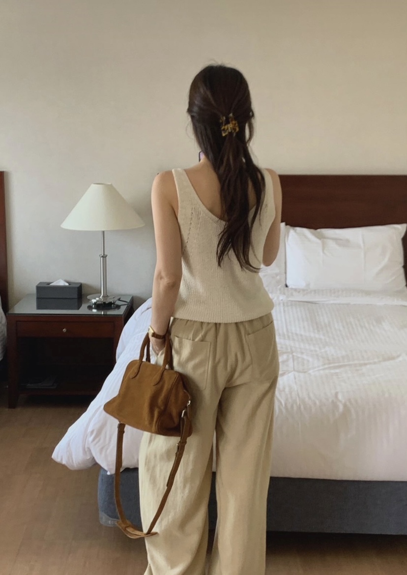 LA CREME韓國東大門直郵女裝新款職業熱賣吊帶背心亞麻雙面LA CREME吊帶/背心