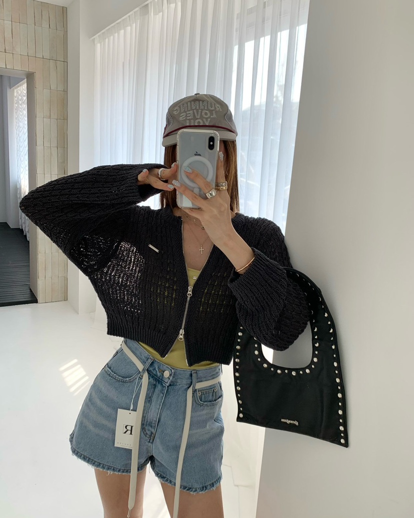 REVE CITE-L東大門實拍女士新品熱賣針織衫華夫格拉鏈開衫REVE CITE-L針織衫