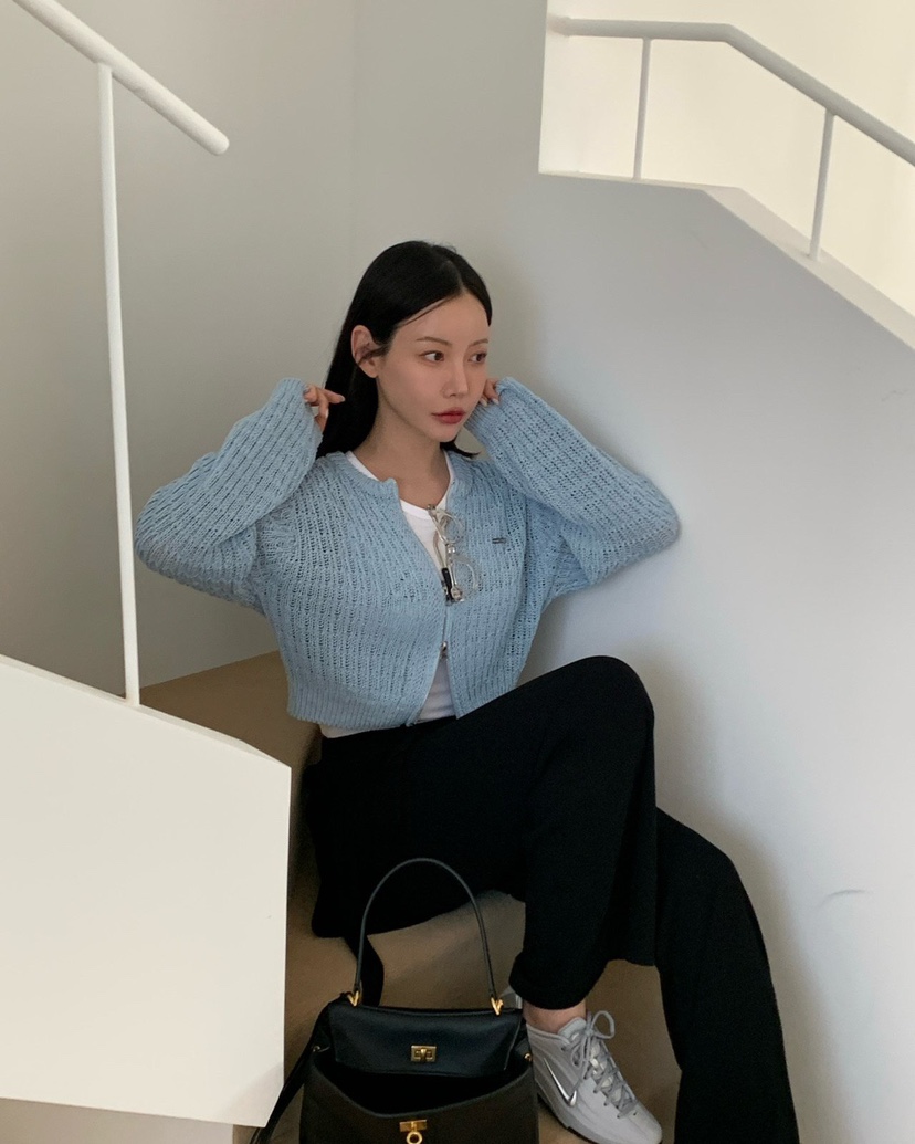 REVE CITE-L東大門實拍女士新品熱賣針織衫華夫格拉鏈開衫REVE CITE-L針織衫