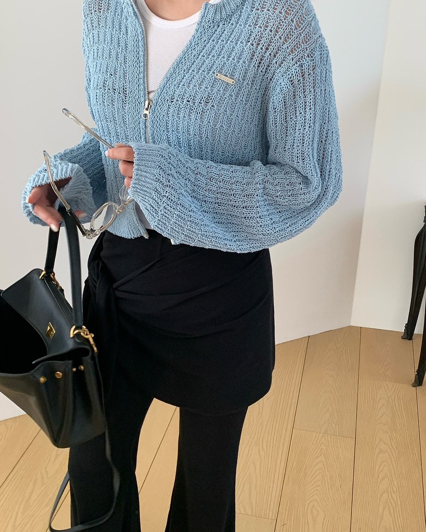 REVE CITE-L東大門實拍女士新品熱賣針織衫華夫格拉鏈開衫REVE CITE-L針織衫