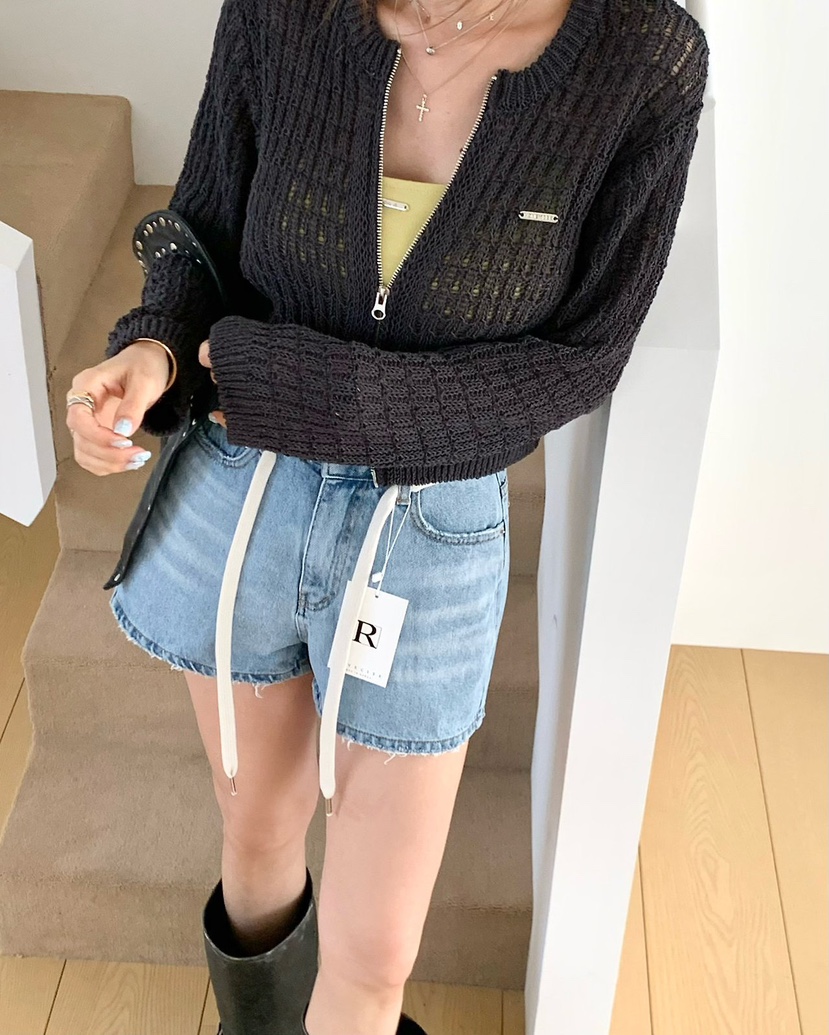 REVE CITE-L東大門實拍女士新品熱賣針織衫華夫格拉鏈開衫REVE CITE-L針織衫圖色1
