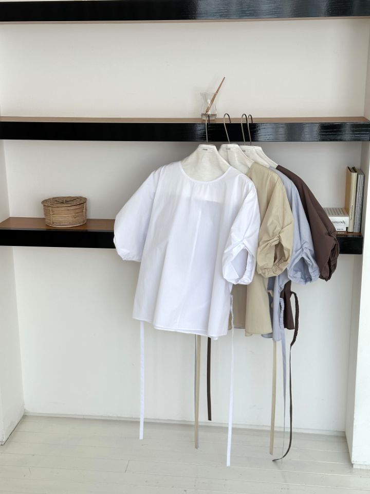 MARE東大門直郵女士新品推薦熱賣襯衫蕾絲衫含腰繩泡泡袖MARE襯衫/蕾絲衫