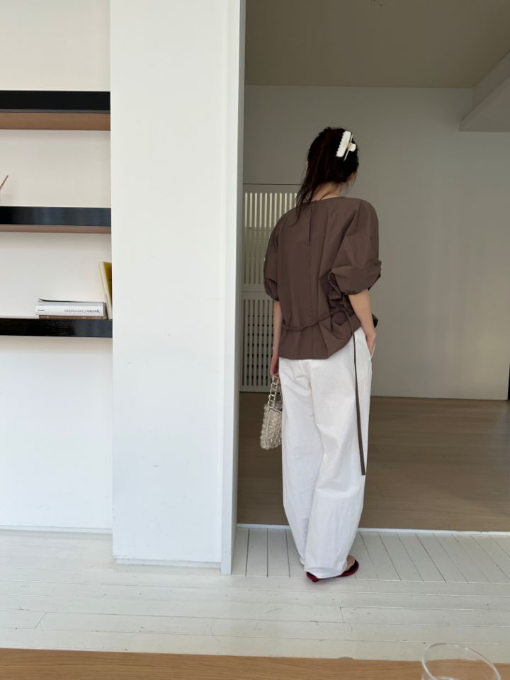 MARE東大門直郵女士新品推薦熱賣襯衫蕾絲衫含腰繩泡泡袖MARE襯衫/蕾絲衫