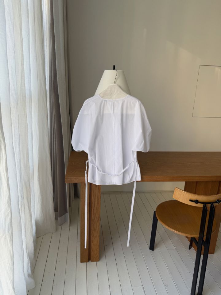 MARE東大門直郵女士新品推薦熱賣襯衫蕾絲衫含腰繩泡泡袖MARE襯衫/蕾絲衫