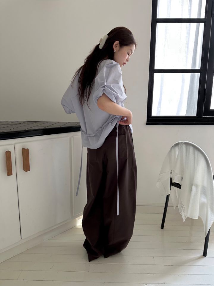 MARE東大門直郵女士新品推薦熱賣襯衫蕾絲衫含腰繩泡泡袖MARE襯衫/蕾絲衫