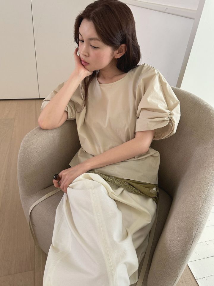 MARE東大門直郵女士新品推薦熱賣襯衫蕾絲衫含腰繩泡泡袖MARE襯衫/蕾絲衫圖色1