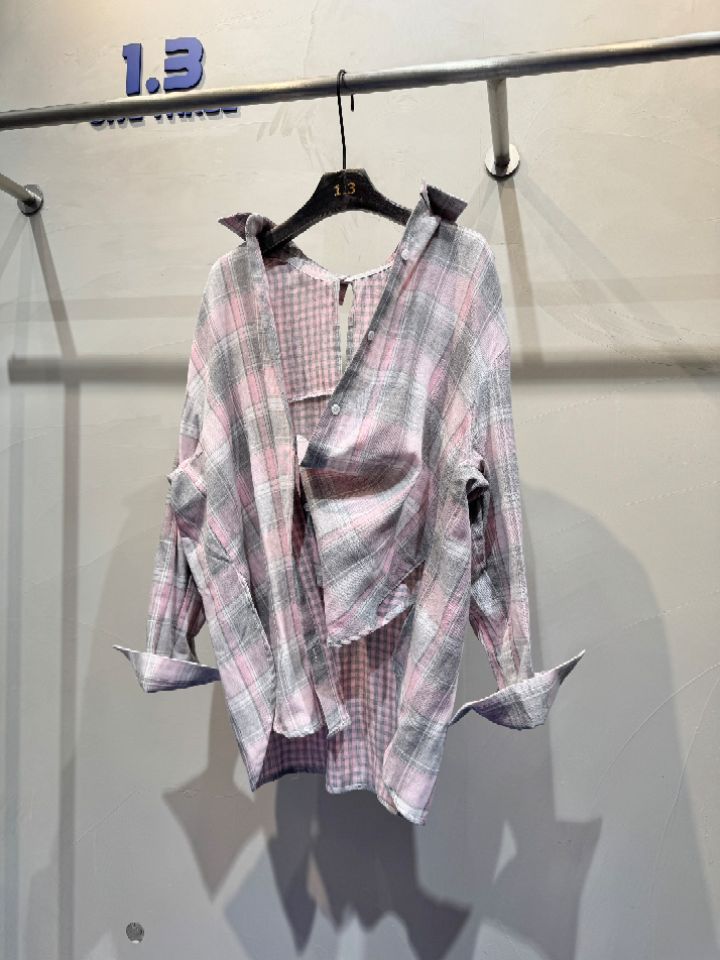 1.3韓國直郵女裝新款熱賣人氣時尚26春夏襯衫蕾絲衫格子1.3襯衫/蕾絲衫