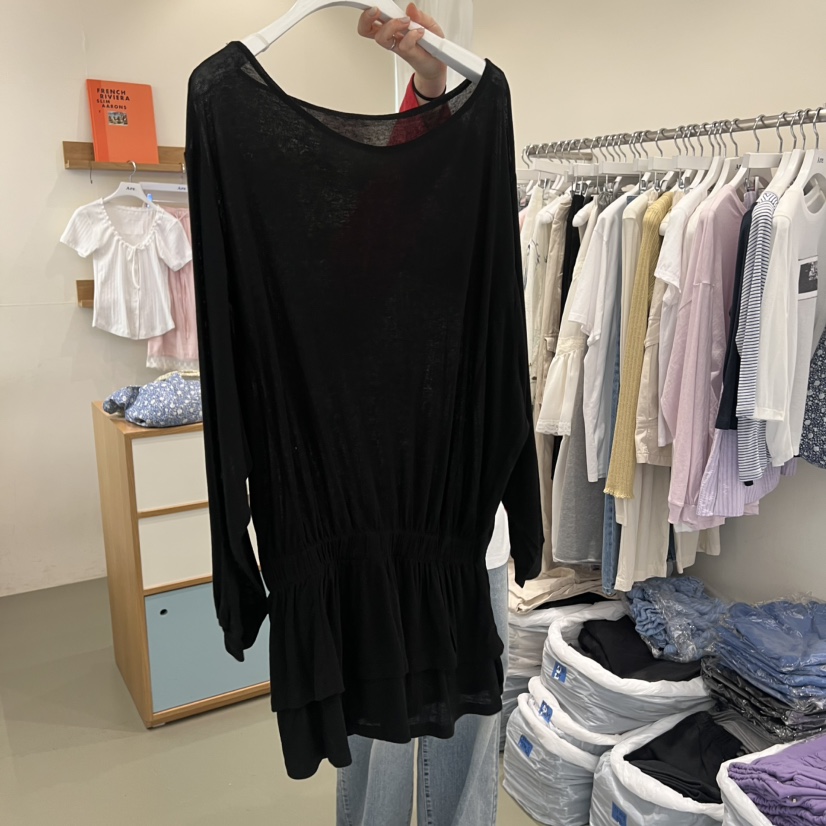 ARE東大門代購女裝新品時尚熱賣26春夏休閑長袖T恤船領褶皺ARE YOU/ARE長袖T恤圖色3