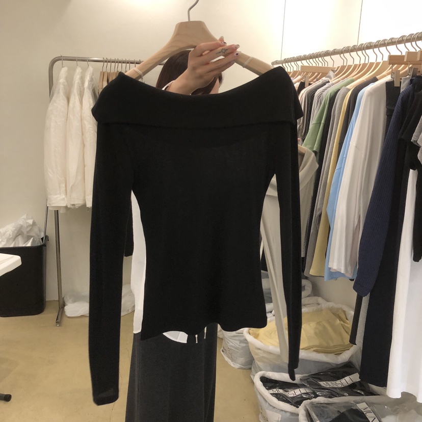 MUNSELL韓國代購女士新款26春夏職業時尚休閑長袖T恤露肩MUNSELL長袖T恤