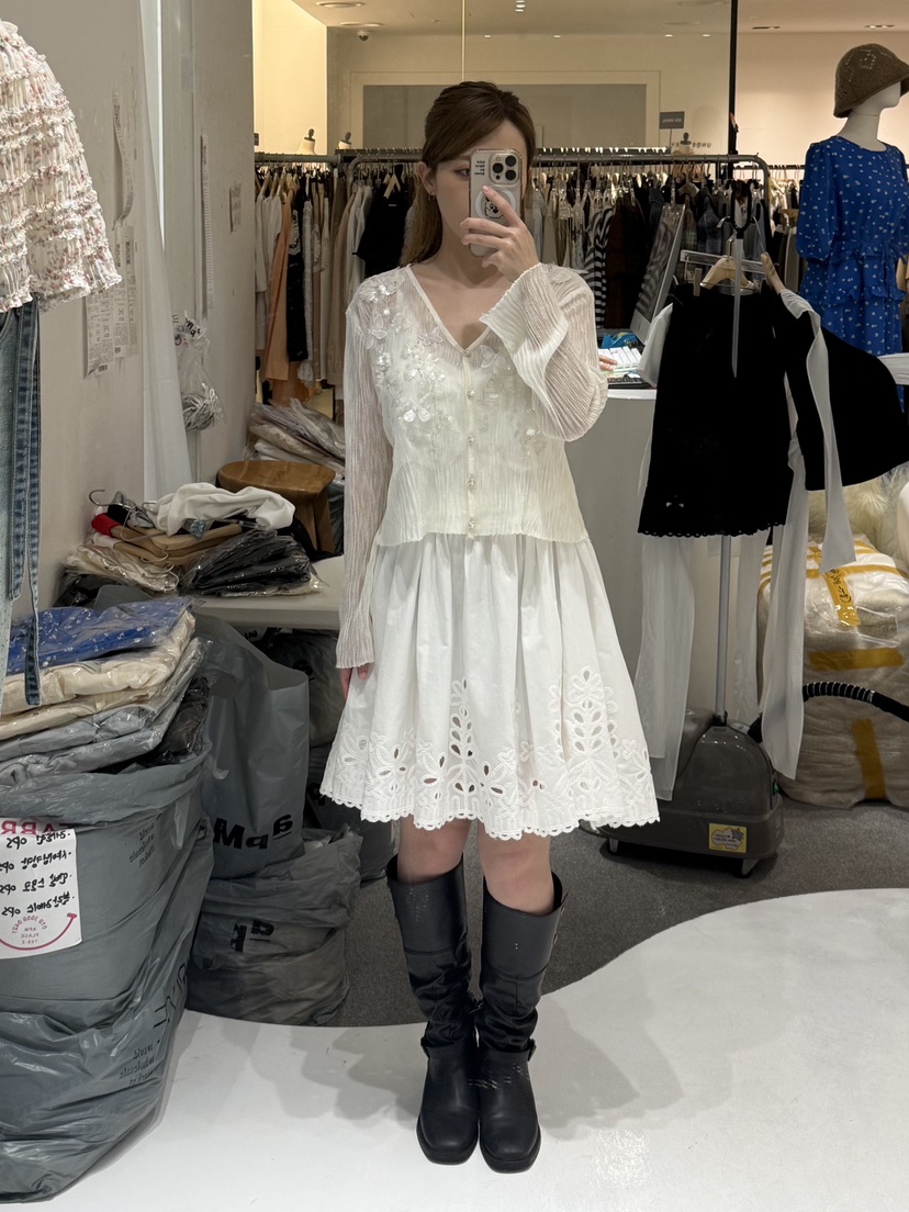 FABRIC東大門代購女裝新品推薦休閑26春夏半身裙中短裙刺繡FABRIC半身裙/中短裙