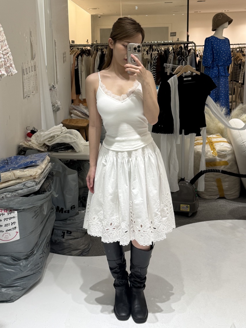 FABRIC東大門代購女裝新品推薦休閑26春夏半身裙中短裙刺繡FABRIC半身裙/中短裙