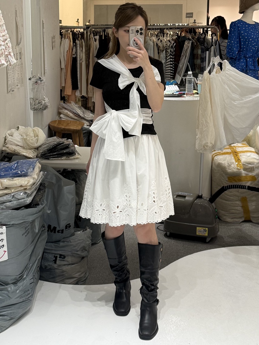 FABRIC東大門代購女裝新品推薦休閑26春夏半身裙中短裙刺繡FABRIC半身裙/中短裙