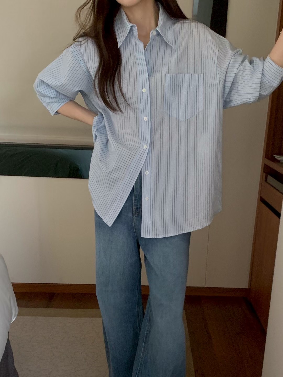 AN STAND韓國代購女士新款推薦熱賣時尚真品襯衫蕾絲衫條紋AN STAND-2件起襯衫/蕾絲衫圖色1