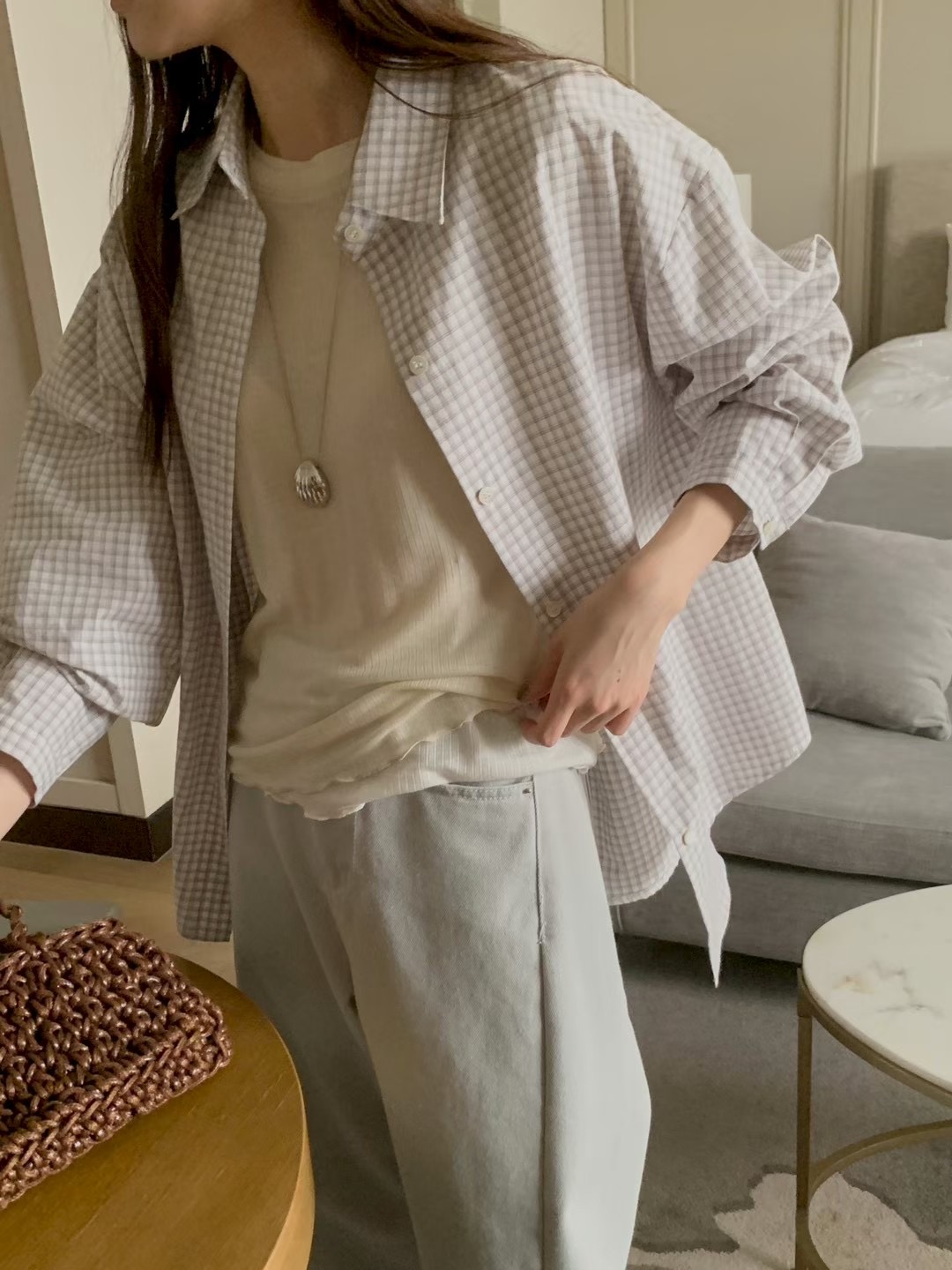 AN STAND韓國直郵女裝新品職業26春夏真品襯衫蕾絲衫格子AN STAND-2件起襯衫/蕾絲衫