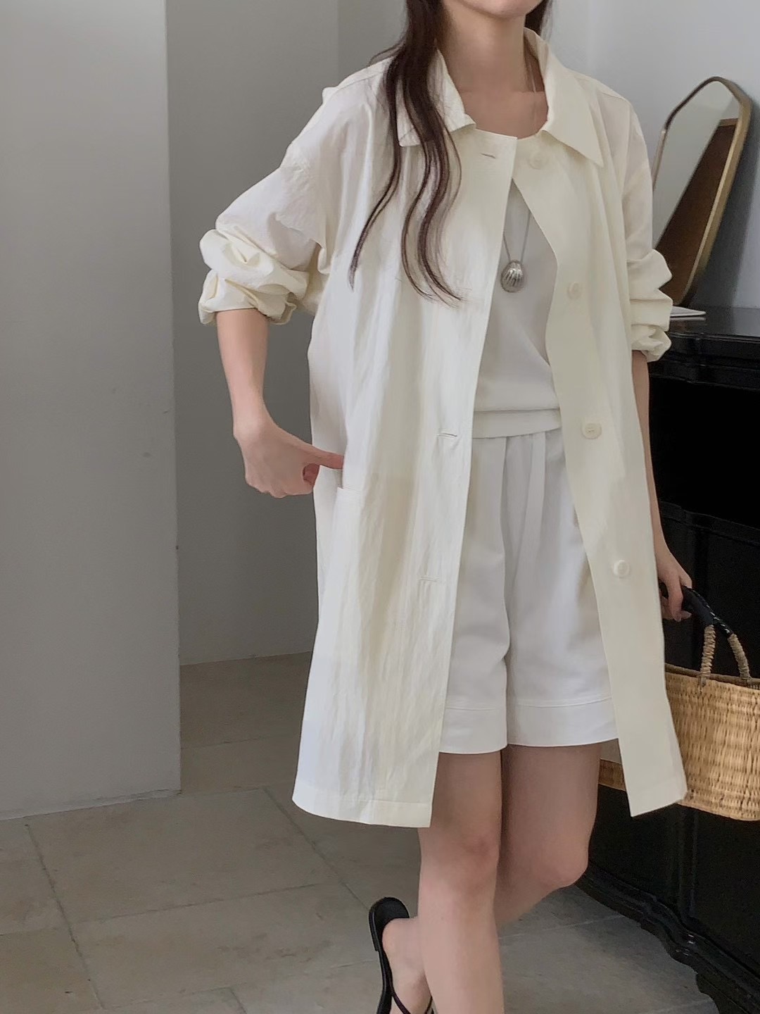 AN STAND韓國代購女裝新款休閑熱賣人氣時尚職業長款風衣AN STAND-2件起長款風衣