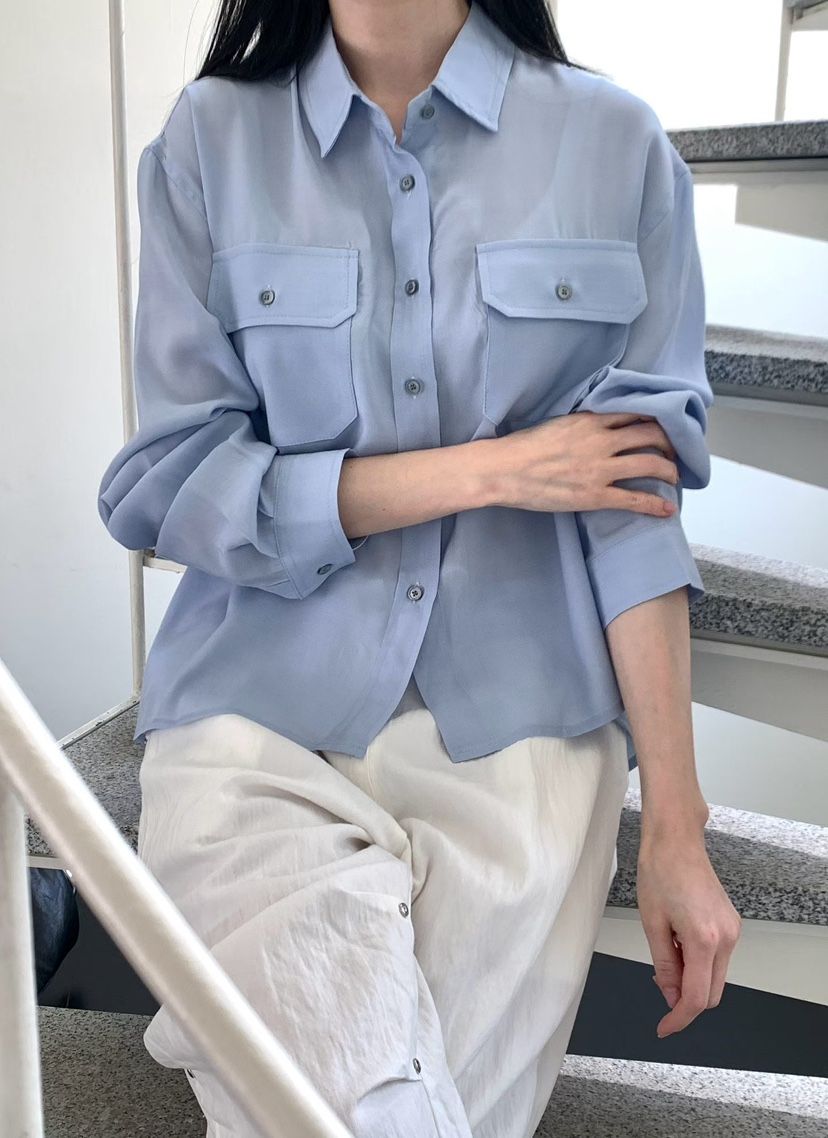 BINUS東大門代購女裝新品人氣休閑真品時尚襯衫蕾絲衫口袋BINUS襯衫/蕾絲衫