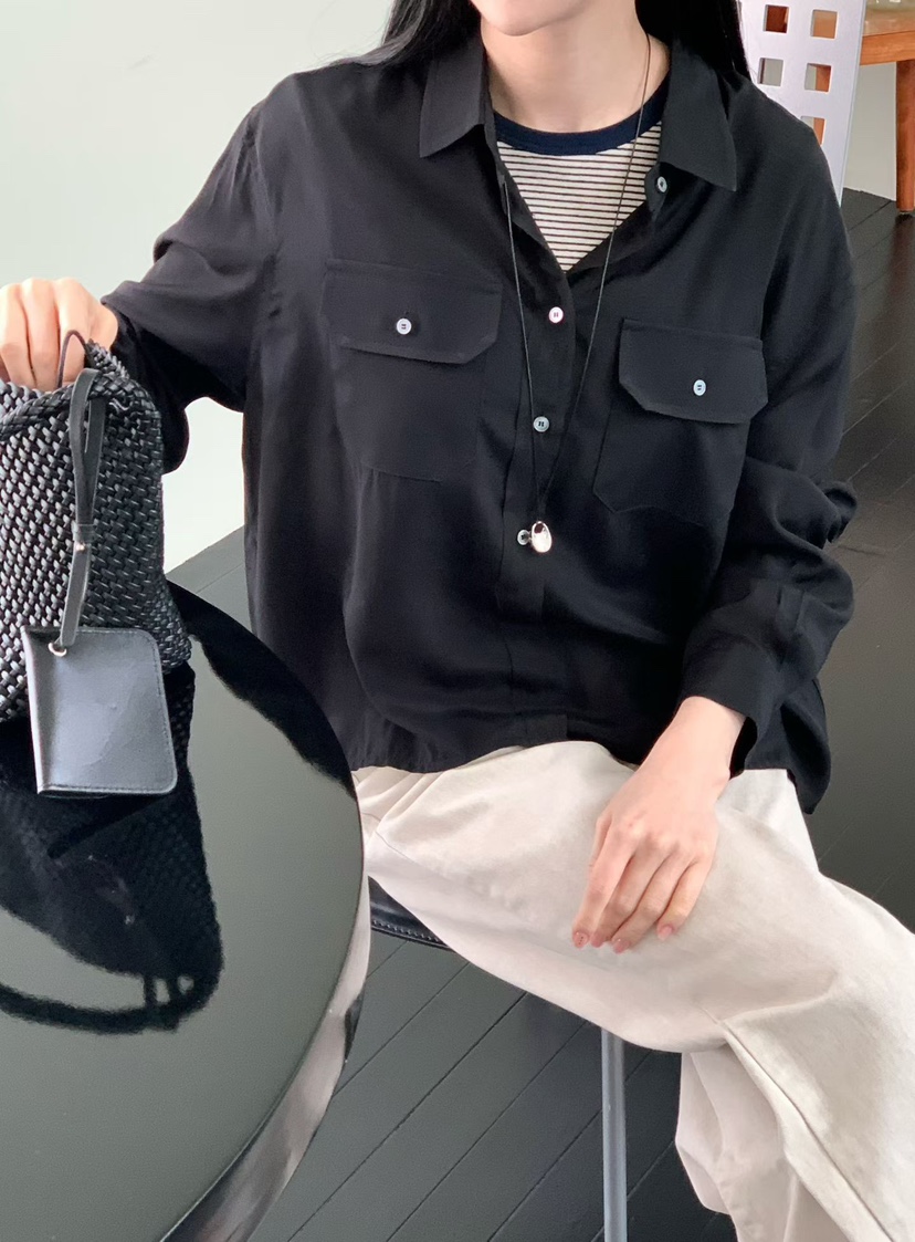 BINUS東大門代購女裝新品人氣休閑真品時尚襯衫蕾絲衫口袋BINUS襯衫/蕾絲衫