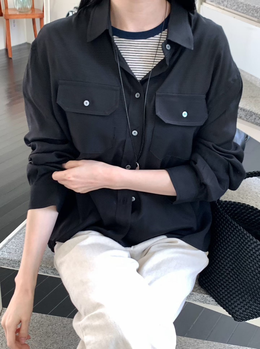 BINUS東大門代購女裝新品人氣休閑真品時尚襯衫蕾絲衫口袋BINUS襯衫/蕾絲衫