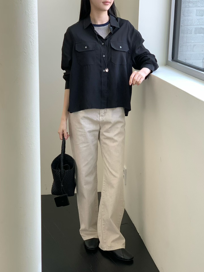 BINUS東大門代購女裝新品人氣休閑真品時尚襯衫蕾絲衫口袋BINUS襯衫/蕾絲衫