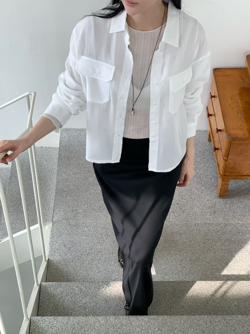 BINUS東大門代購女裝新品人氣休閑真品時尚襯衫蕾絲衫口袋BINUS襯衫/蕾絲衫