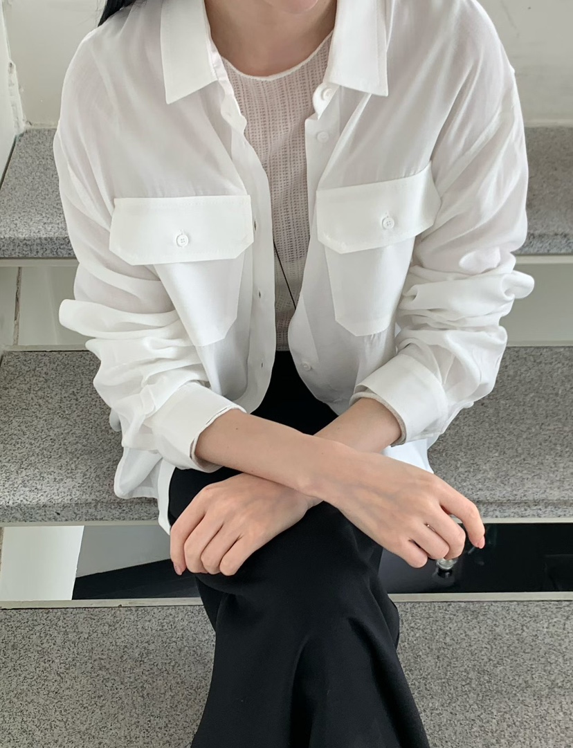 BINUS東大門代購女裝新品人氣休閑真品時尚襯衫蕾絲衫口袋BINUS襯衫/蕾絲衫