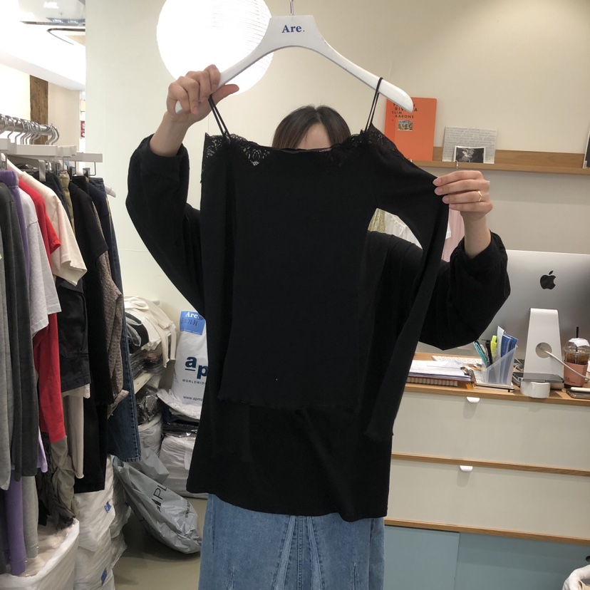 ARE韓國直郵女裝新款時尚熱賣真品職業人氣26春夏長袖T恤露肩ARE YOU/ARE長袖T恤圖色2