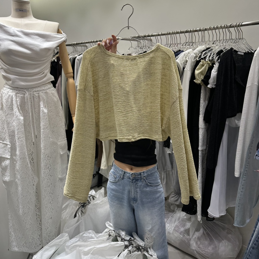 BAIE.38東大門代購女裝新品26春夏職業推薦長袖T恤短款亞麻BAIE.38長袖T恤