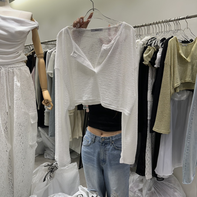 BAIE.38東大門代購女裝新品26春夏職業推薦長袖T恤短款亞麻BAIE.38長袖T恤圖色1