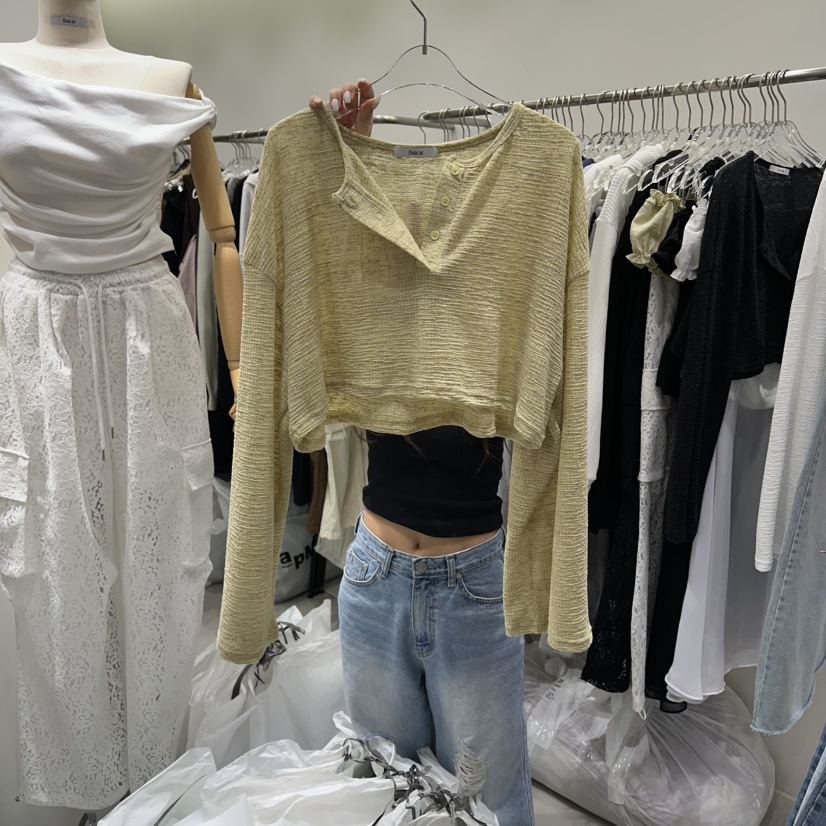 BAIE.38東大門代購女裝新品26春夏職業推薦長袖T恤短款亞麻BAIE.38長袖T恤圖色3