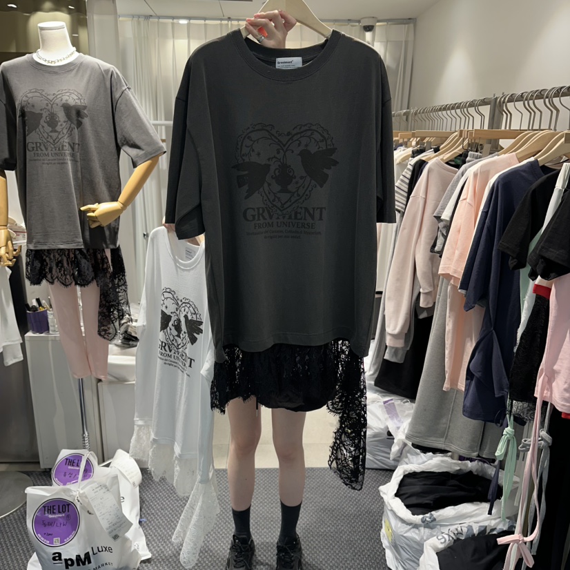 THE LOT韓國東大門直郵女士新款休閑推薦熱賣人氣T恤蕾絲THE LOT/	LOTT恤圖色2