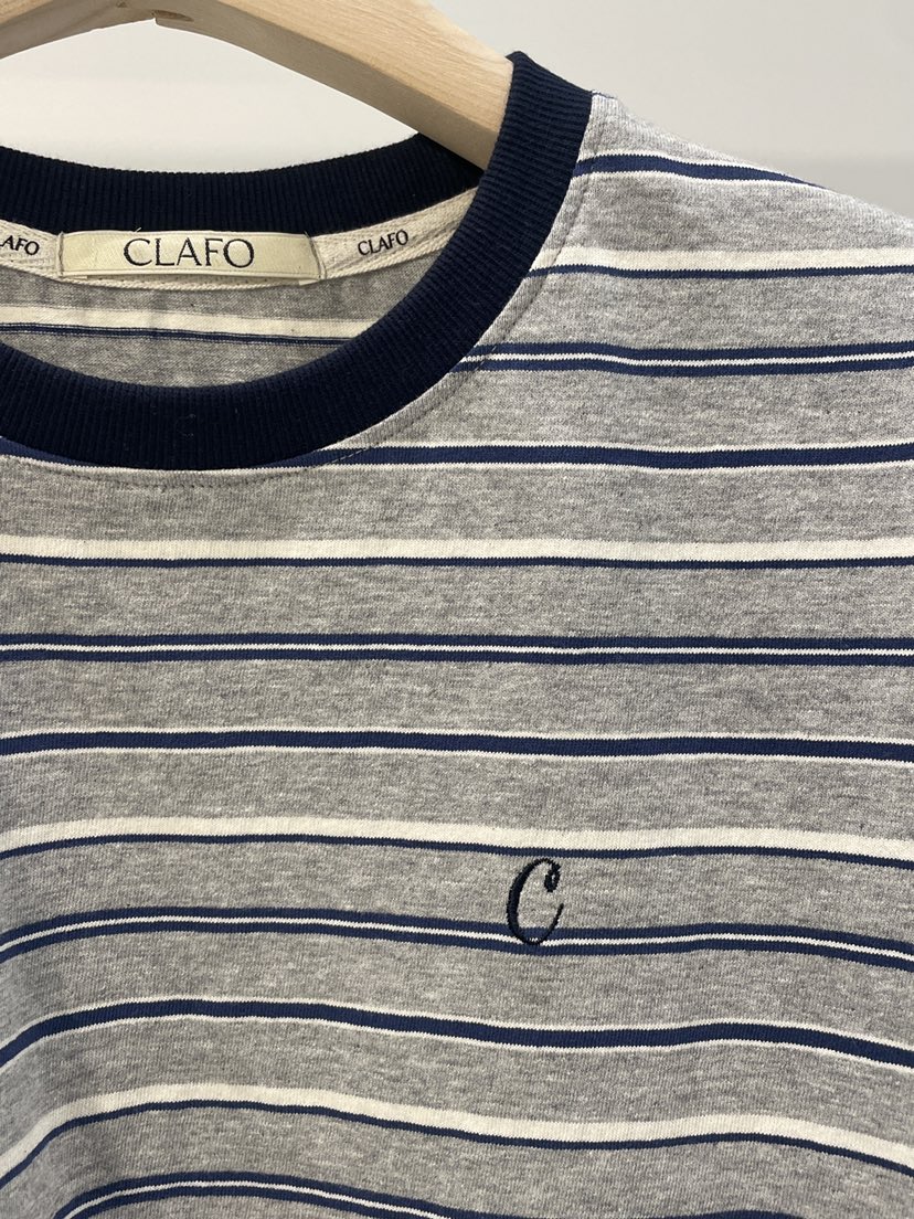 CLAFO韓國直郵女裝新品時尚人氣休閑職業熱賣推薦T恤條紋CLAFOT恤